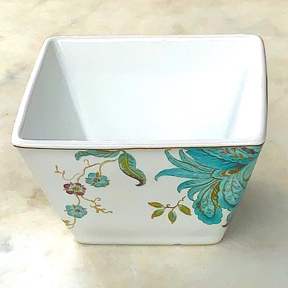 222 FIFTH ELIZA-SPRING TURQUOISE APPETIZER BOWL PORCELAIN SET OF 4 GOLD RIM NEW - Picture 8 of 12